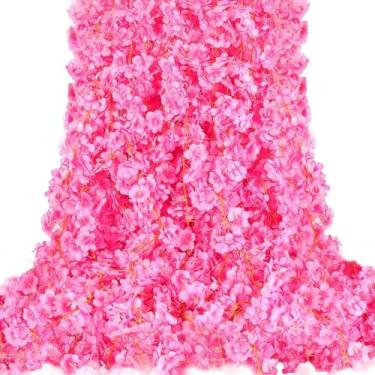 Imagem de 10 peças guirlanda de flor de cerejeira de seda artificial de 1,8 m para pendurar Sakura para festa de casamento, casa, arco, escritório, decoração de Sakura (rosa profundo)