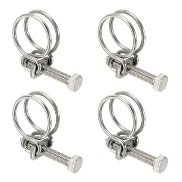 Imagem de HARFINGTON 4 peças de clipes de mangueira de fio duplo 25-29 mm 304 braçadeiras de tubo de fio ajustáveis de aço inoxidável 304 com parafuso M8 prendedor de junta de encanamento para coleta de poeira