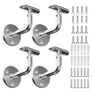 Imagem de Pacote com 4 suportes de escada de corrimão, aço inoxidável 316, rotação de 180°, ferragens resistentes para tubos de 42,4 mm, suporte de trilho manual de parede escovado acetinado para corrimão de