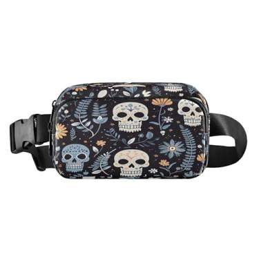 Imagem de CEBUGI Mini pochetes de caminhada para homens e mulheres, lindas caveiras, modernas e resistentes à água, com cinto ajustável para treino, viagem, corrida