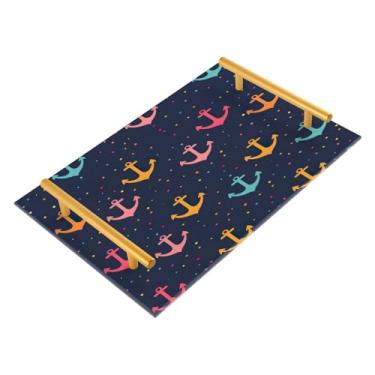 Imagem de Wassud Âncoras coloridas bandeja de banheiro joias acrílicas bandejas de perfume com alça de maquiagem bandeja de cômoda quarto cozinha balcão mesa, 30 x 20 cm