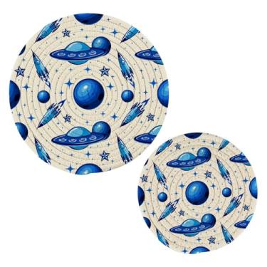 Imagem de Wassud Trivet com tema de espaço azul para pratos quentes, suportes redondos de algodão, almofadas quentes, porta-copos elegantes, decoração de cozinha e acessórios, 2 peças