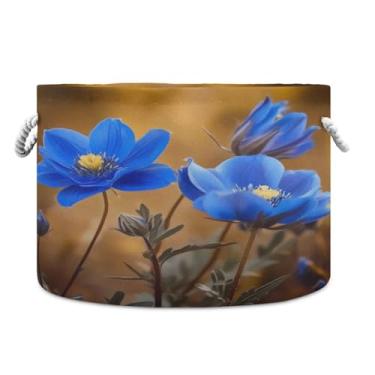 Imagem de WELLDAY Cesta de corda de algodão flores azuis cesta de lavanderia para bebê para sala de estar, lavanderia, berçário, travesseiros, decoração de casa