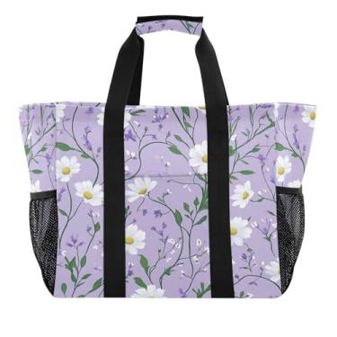 Imagem de Wassud Sacolas de compras reutilizáveis com estampa floral (2) bolsa grande à prova d'água organizadora de lona para praia, piquenique, lavanderia, viagem
