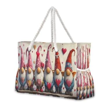 Imagem de Wassud Bolsa de praia feminina grande com seis gnomos, impermeável, à prova de areia, bolsa de viagem com zíper e bolso para piscina, academia, acampamento