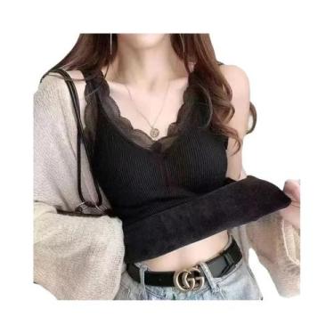 Imagem de Camiseta Térmica Feminina Sem Mangas Para Inverno, Top De Renda Com Su