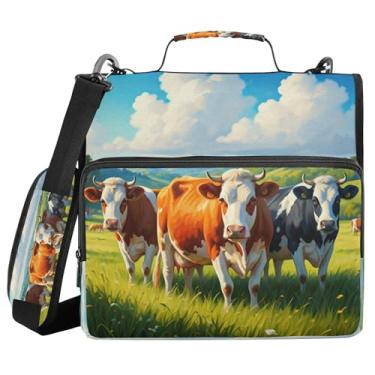 Imagem de Burbuja Beautifull Cows Pasta de fichário com zíper com 3 anéis com lixa expansível e alça de ombro para laptop de 13 polegadas, vários bolsos para trabalho de escritório
