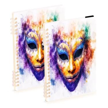 Imagem de Burbuja Cadernos de máscara de aquarela de carnaval, papel pautado universitário A5 com 60 folhas, fichário para diário, escritório, 2 unidades