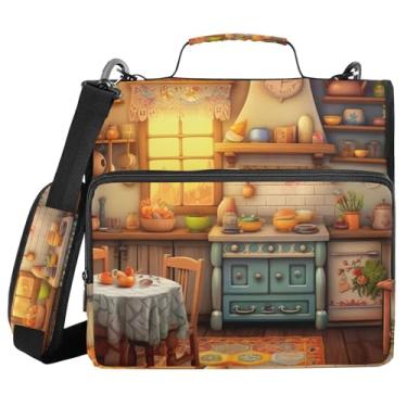 Imagem de xigua Fichário rústico com zíper padrão de cozinha com alça de ombro e alça para transporte fácil, fichário de 3 anéis de 3 cm para escola, painel de expansão e arquivo expansível