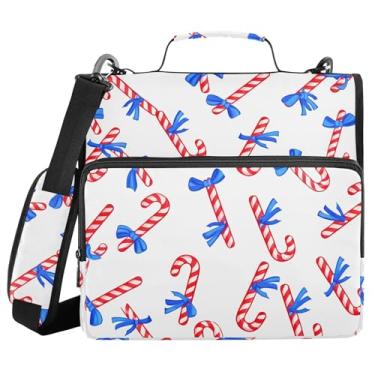 Imagem de Burbuja Pasta de fichário com zíper Candy Cane com 3 anéis com lixa expansível e alça de ombro para laptop de 13 polegadas, vários bolsos para trabalho de escritório