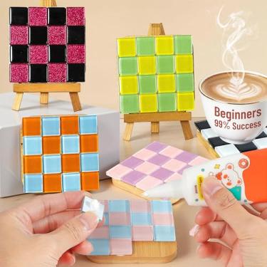 Imagem de ZAIONE Kits de mosaico para adultos artesanato: 6 peças porta-copos DIY Art Project Set com azulejos de vidro de 2 cm para mulheres iniciantes criando decoração de casa