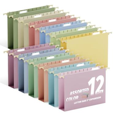 Imagem de Ansook Pastas de arquivo suspensas tamanho carta com capacidade extra, pastas de plástico expansíveis de 5 cm, pacote com 12 organizadores de papel para escritório, escola, pastas de arquivos