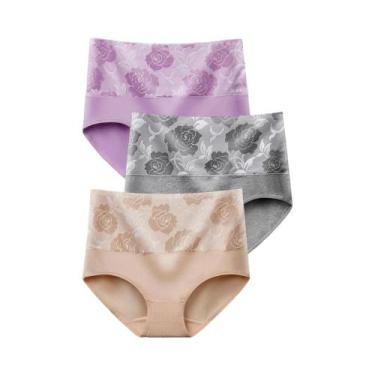 Imagem de Calcinhas De Algodão plus Size De Cintura Alta 3 Peças Para Mulheres, 