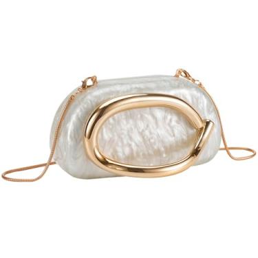 Imagem de Bolsa clutch de acrílico feminina clássica redonda para noite bolsa vintage de metal para guidão para festa de casamento e formatura., Acrílico-bege