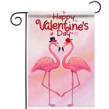 Imagem de Morigins Bandeira de jardim flamingo dia dos namorados, impressão frente e verso, tema de amor pelicano rosa rosa decorado pátio ao ar livre, decoração de casa, aniversário, casamento, feriado