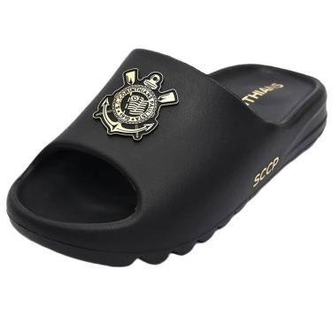 Imagem de Chinelo Corinthians Slide Nuvem Preto e Dourado Licenciado Coimbra-Unissex