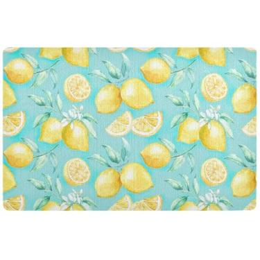 Imagem de TSENQUE Capacho personalizado amarelo limão azul-petróleo frutas Halloween tapetes bonitos à prova d'água tapete de porta externo lavável tapete de porta da frente entrada interna 81 x 50 cm