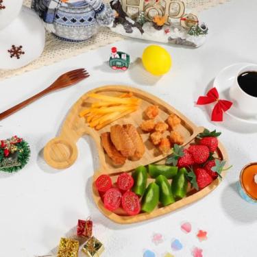 Imagem de JOINPAYA Chapéu de Papai Noel para servir de madeira: bandejas em forma de chapéu, comida, lanche, queijo, sobremesas, prato para decoração de mesa de Natal, 29 x 29 x 0,99 cm