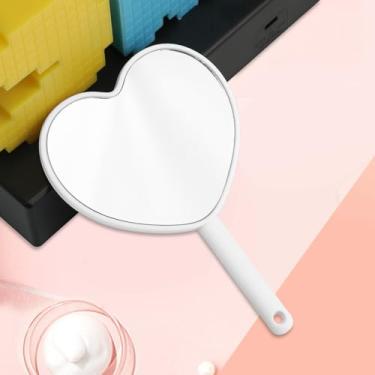 Imagem de Espelho portátil, espelho compacto com alça ajustável, mini espelho dobrável para maquiagem, espelho de mão profissional com orifício para pendurar, espelho portátil multiuso de viagem de um lado para