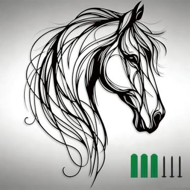 Imagem de TYFYO Decoração de parede de metal com cabeça de cavalo, escultura de animal industrial vintage para fazenda, sala de estar, escritório