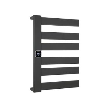 Imagem de HStrukt Aquecedor de toalhas, toalheiro aquecido com temporizador integrado e controle de temperatura, com fio rígido (fiação esquerda)/Toalheiro de parede plug-in de alumínio, 48 cm L x 65 cm A