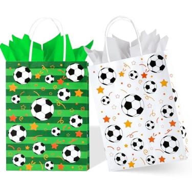 Imagem de BLEWINDZ Pacote com 16 sacos de presente de futebol, 8 cm x 16 cm x 22 cm, pequenos sacos de presente de futebol para crianças, artigos de festa com tema esportivo de aniversário