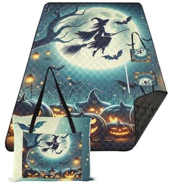 Imagem de TSENQUE Halloween Witch Pumpkins Cute Picnic Essentials Cobertor de praia dobrável à prova de areia cobertor impermeável tapete de acampamento 203 x 152 cm