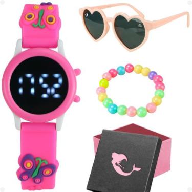 Imagem de relogio digital infantil menina rosa + pulseira caixa original pulseir