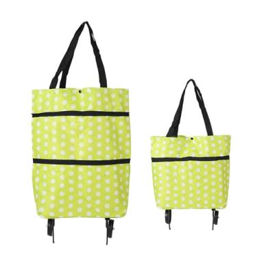 Imagem de Vikooyes Sacola de compras dobrável com rodas sacola de compras grande reutilizável carrinho dobrável (ponto verde amarelo, grande)