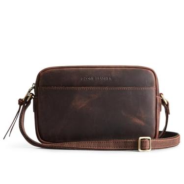 Imagem de S-ZONE Bolsas transversais de couro genuíno para mulheres, Marrom escuro, Transversal