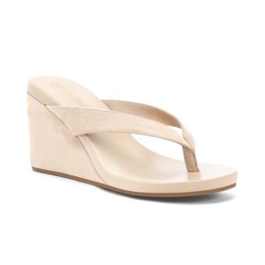 Imagem de Coutgo Sandálias femininas de salto cunha, plataforma, chinelos deslizantes, sapatos de praia de verão, Nude., 35