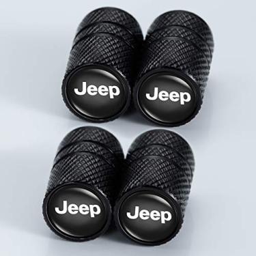 Imagem de Tampa da haste da válvula de pneu com vedação de vedação de substituição para Jeep Grand Cherokee Wrangler Compass Renegade Patriot Grand Comander tampas de válvula de pneu, pacote com 4