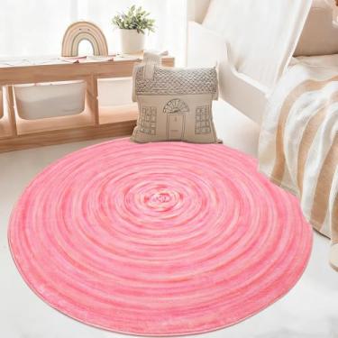 Imagem de Lacomfy Tapete infantil pastel 1,5 m redondo rosa para quarto de meninas, quarto de crianças, berçário, círculo, moderno, abstrato, colorido, colorido, multicolorido, antiderrapante, lavável, tapete