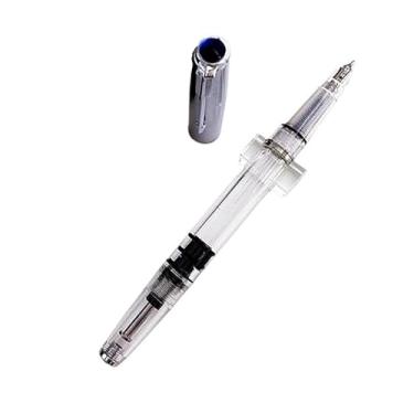 Imagem de Clouism Canetas-tinteiro com enchimento de pistão de pressão design de tinta visível material de escritório escolar papelaria ponta EF/F presente de escrita (transparente, F 0,5 mm)