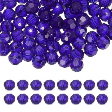 Imagem de Generic Contas de cristal redondas de 8 mm, 100 peças de contas de vidro facetadas de esferas espaçadoras soltas para fazer joias, pulseira, colar, brincos, sinos de vento, artesanato, azul escuro