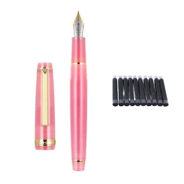 Imagem de DFAMIN Caneta-tinteiro caneta de tinta transparente, enchimento giratório, ponta EF F M, papelaria, escritório, material escolar (rosa vermelha, média)