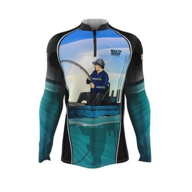 Imagem de Camiseta Mar Negro Peixe Pesca Proteção Solar 50+ Com Luvinha Tucunaré