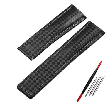 Imagem de JDIME Pulseira de couro genuíno padrão de fibra de carbono 20 mm 22 m para TAG HEUER MONACO Series pulseira de relógio de pulso pulseira de couro (preta sem fivela, 22 mm)