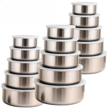 Imagem de Kit 15 Tigelas Inox Com Tampa Potes Redondos 285ml a 1430ml Jogo de Pote Hermético Cozinha(Kit 15 unidades)