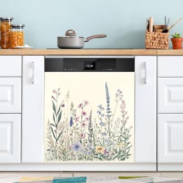 Imagem de SEHANY Capa magnética colorida de campo silvestre para lava-louças, adesivos magnéticos decorativos antiarranhões para painel de geladeira e lava-louças, decoração de flores de fazenda de cozinha