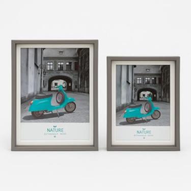 Imagem de Porta Retratos Cinza e Branco Kit com 2 Unidades 22,5x17,5 cm e 18x12,5 cm Moldura para Fotos