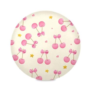 Imagem de Wassud Jogo americano com estrelas de cereja tapetes redondos para cozinha e jantar tapetes laváveis resistentes ao calor decoração de mesa 39 cm