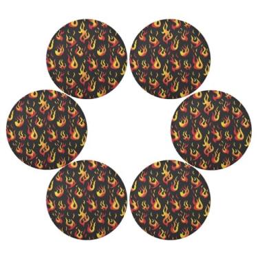 Imagem de Wassud Jogo americano conjunto de 6 tapetes redondos com chamas dançantes para cozinha e jantar tapetes laváveis resistentes ao calor decoração de mesa 39 cm