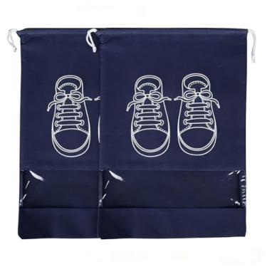 Imagem de Pacote com 2 sacos de armazenamento de sapatos respiráveis com cordão organizadores essenciais para viagem casa armário academia, Azul marinho, 14.1x10.4 in, Simples