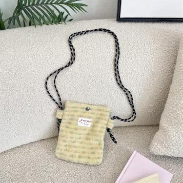 Imagem de Bolsa tiracolo de pelúcia para celular, bolsa de ombro texturizada macia, bolsa feminina compacta, Amarelo, Medium, Mochila casual