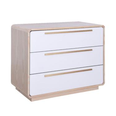 Imagem de Cômoda Wave 3 Gavetas com Puxadores Dourado - Natural e Branco