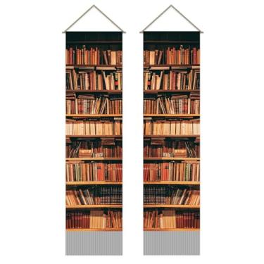 Imagem de SUPERDANT Tapeçaria de Estante de Livros Tapeçaria de Parede Vintage Tapeçarias de Parede Cobertor de Parede 2 Tapeçarias Longas Penduradas com Borla para Sala de Estudo Sala de Estar Quarto Decoração
