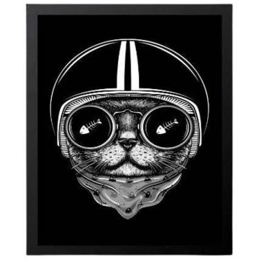 Imagem de Quadro Decorativo Gato Preto Capacete Com Vidro 24X18Cm
