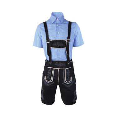 Imagem de Fantasia De Oktoberfest Masculina M-XXL Com Camisa De Manga Curta Xadr