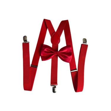 Imagem de 5 Kits Suspensório + Gravata Borboleta Adulto - STYLESTORE, Vermelho, 